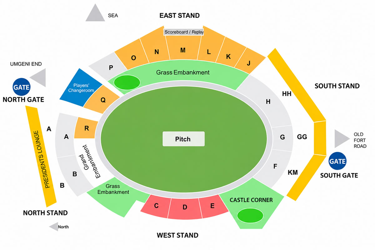 Kingsmead Cricket Ground, Durban, South Africa / Kingsmead Cricket Ground, Durban, South Africa Venue Seating Plan